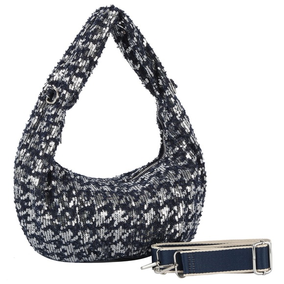 NWT Denim Silver Sequin Shoulder Bag W/ Adjustable Strap Y2K Purse Rodeo Western - Picture 3 of 3